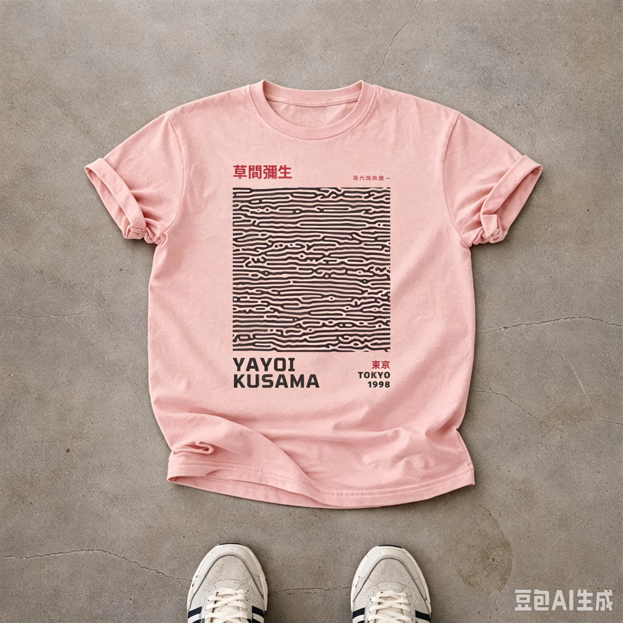 Yayoi Kusama Abstract Line Art Tee, Retro Japanese Art Pattern Print Unisex Casual Streetwear Shirt