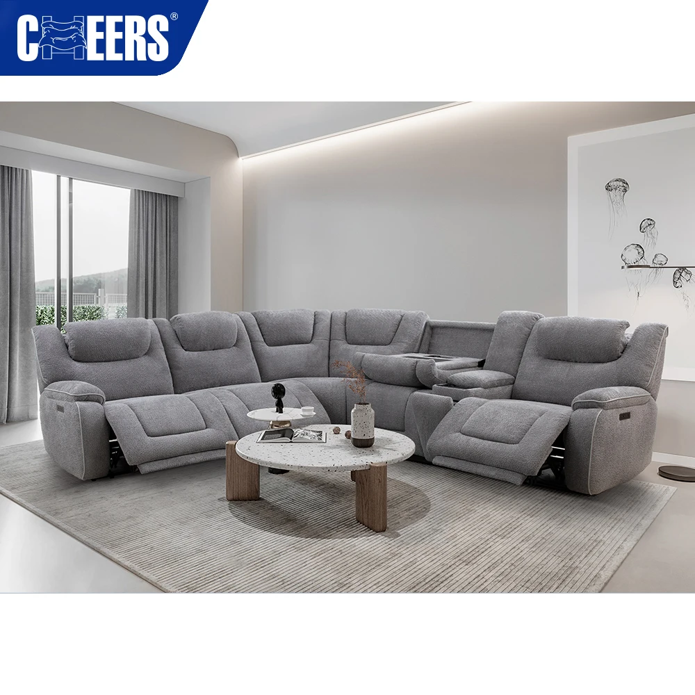 

5-Seater Electric Fabric Zero Gravity Sectional Recliner Sofa Set with Wireless Charging and Power Headrest