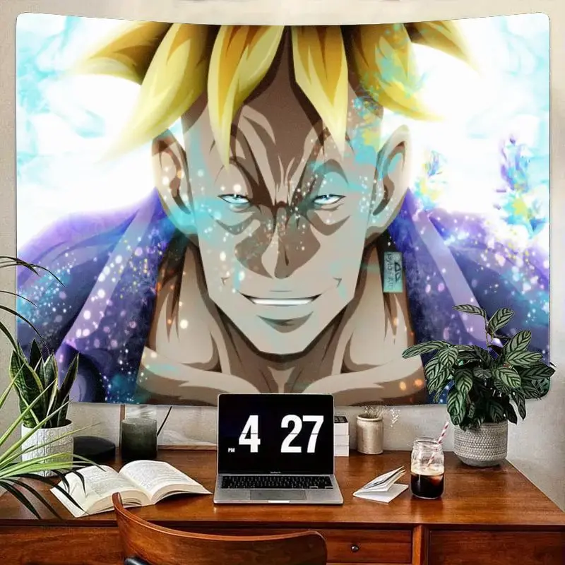 

1 шт. аниме гобелен блондинка с колючими волосами персонаж с блестящим фиолетово-синим фоном настенное искусство, декор для спальни и гостиной для аниме