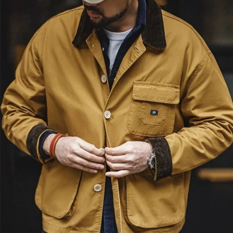 

Maden Women's Corduroy Lapel Collar Spring Jacket Ginger and Beige Color Working Jacket Oversized Vintage Coat Hunting Tops