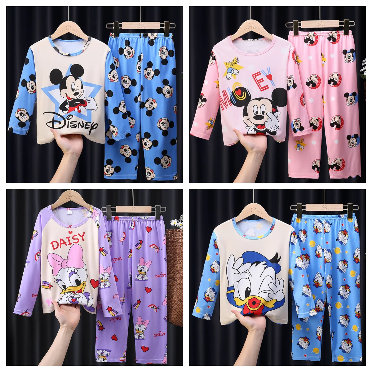 High Quality kid\'s Pajamas Set Mickey Minnie Boy Girl Winnie The Pooh Cartoon Longsleeved Pajama and pajama suit for kids gift