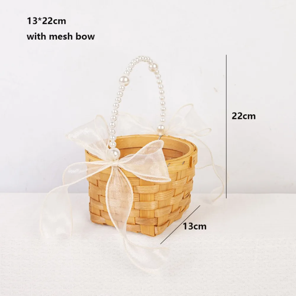 with Pearl Hand-held Imitation Rattan Handhold with Riddon Bow Household Braid Storage Baskets Handwoven 7 Styles