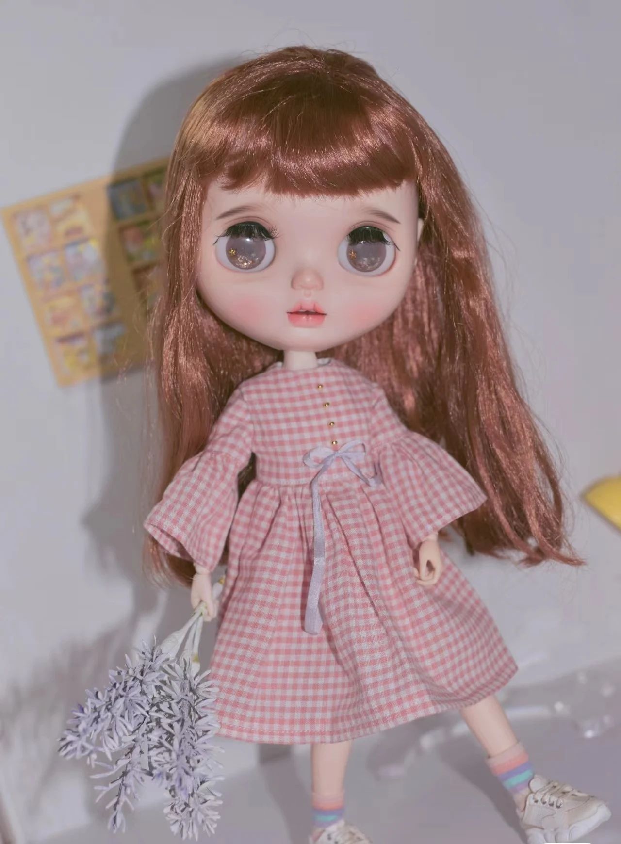 Blythe clothes 1/6  30cm Plaid, flared dress skirt bjd toys cloth (Fit for Pullip,Ob24, Licca)