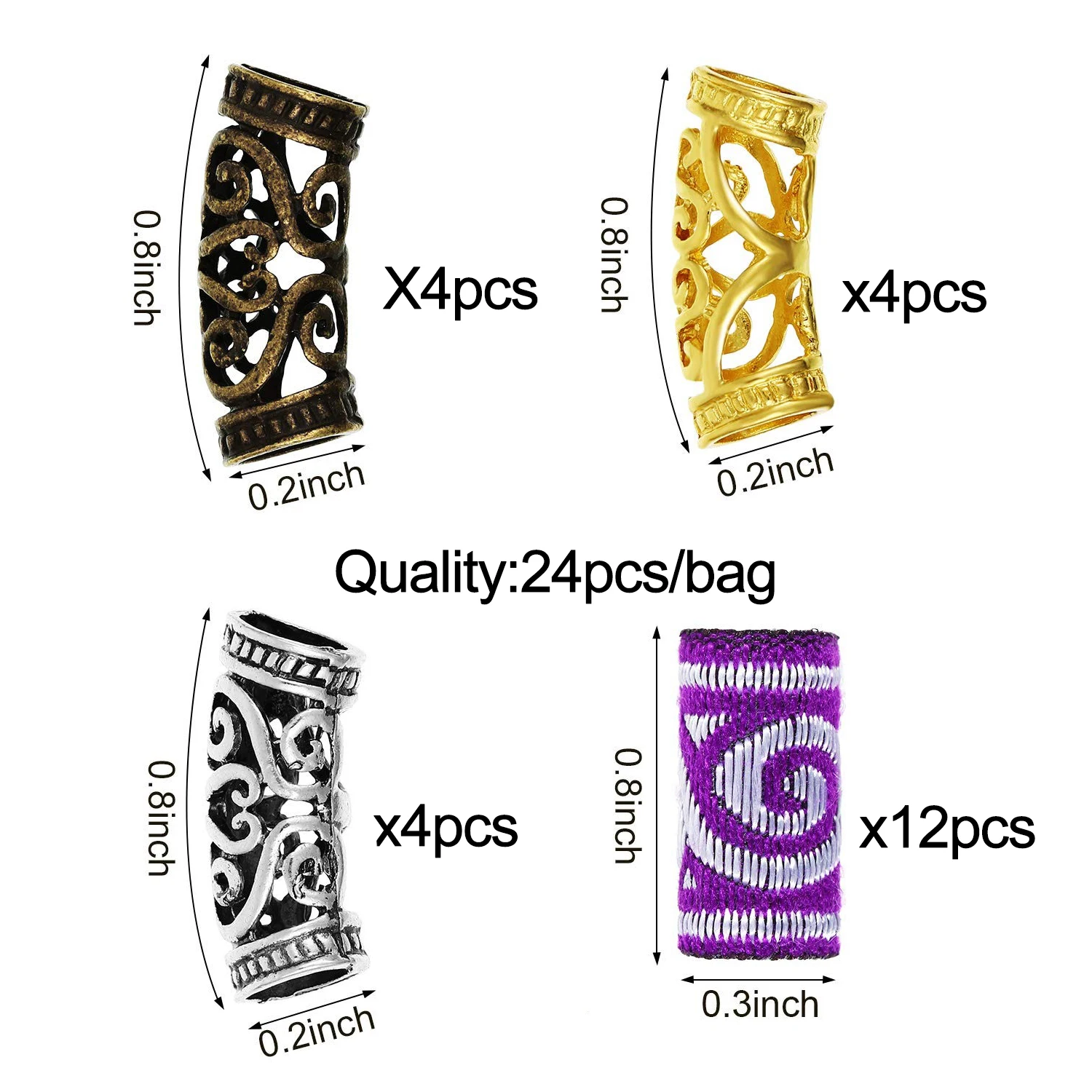 24Pcs Hair Jewelry for Braids Loc Jewelry for Dreadlock African Beads Hair Tube Beads DIY Braiding Accessories Decorations