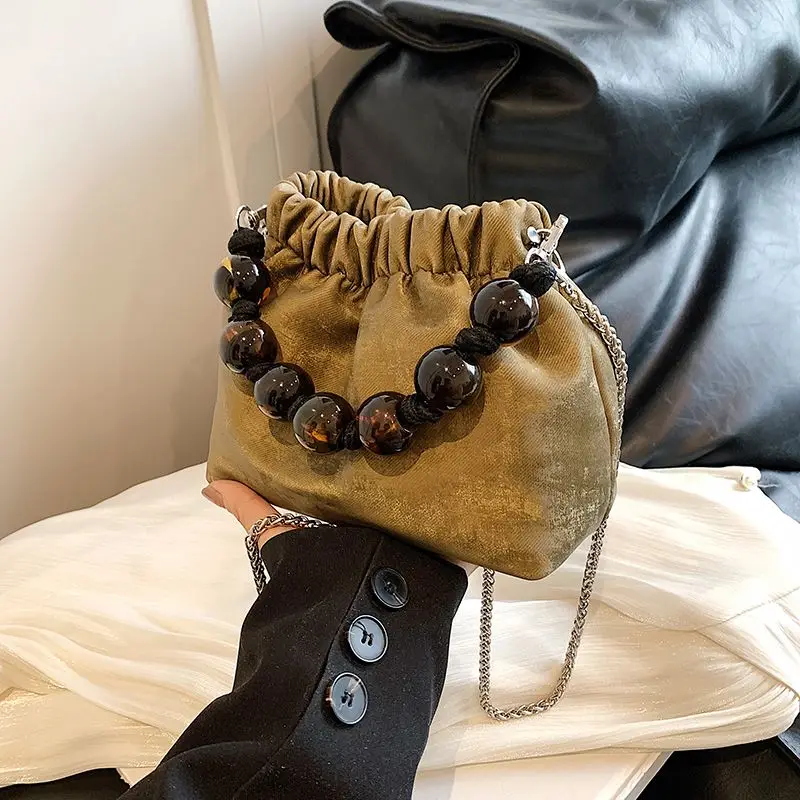 New Chinese Beaded Portable Small Handbags Women 2026 New Pacage Trendy Fashion Cloud Bag Versatile Chain Guofeng Messenger Pack