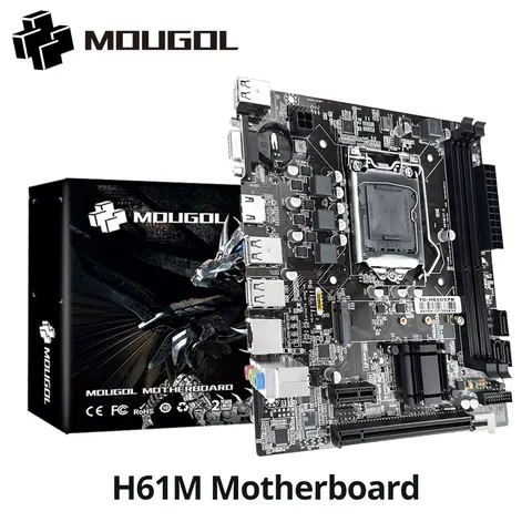 MOUGOL H61M 게임용 마더보드 M.2 NVME PCIEx16 DVI는 데스크탑 PC용 듀얼 채널 DDR3 RAM Intel Core 2/3 Gen CPU LGA1155를 지원합니다.