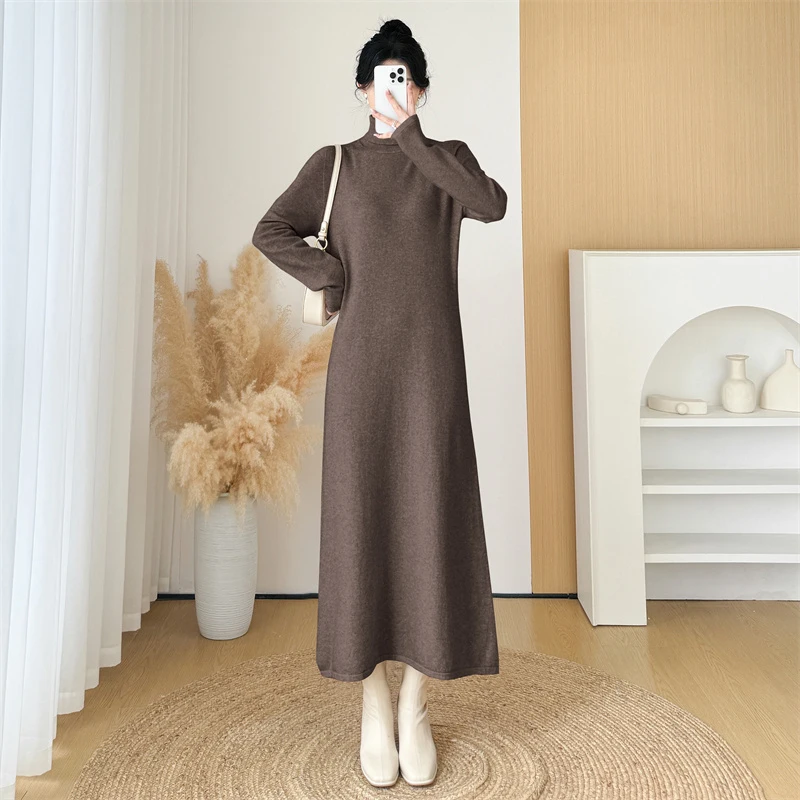 

New Women Autumn Winter Sweater Dress Fashion Turtleneck Long Sleeve Loose Basic Knitted Dress Elegant Simplicity Long Sweater