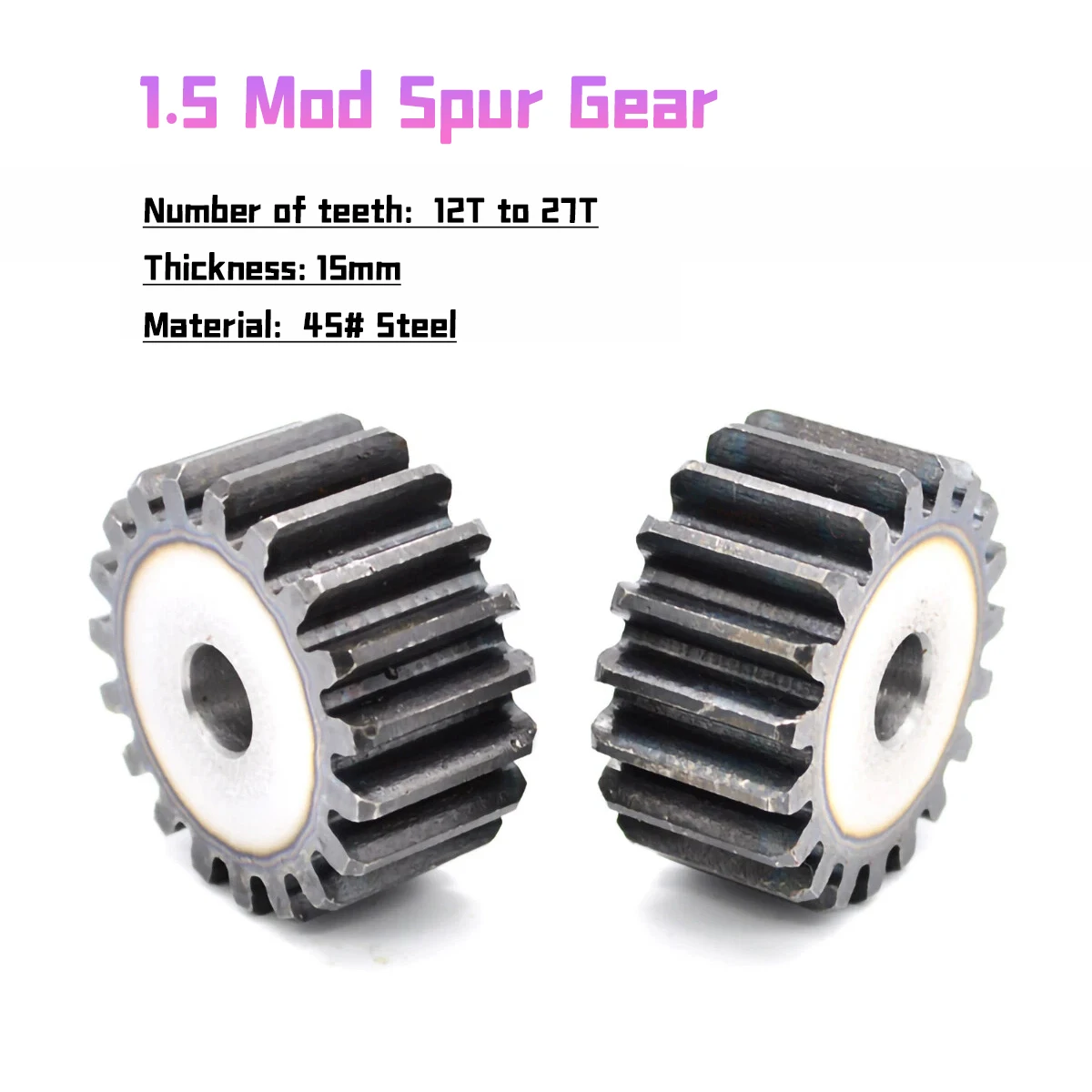 1.5 Mod  Spur Gear 12/13/14/15/16/17/18/19/20/21/22/23/24/25/26/27T 45# Steel Precision Motor Spur Gear Transmission Accessories