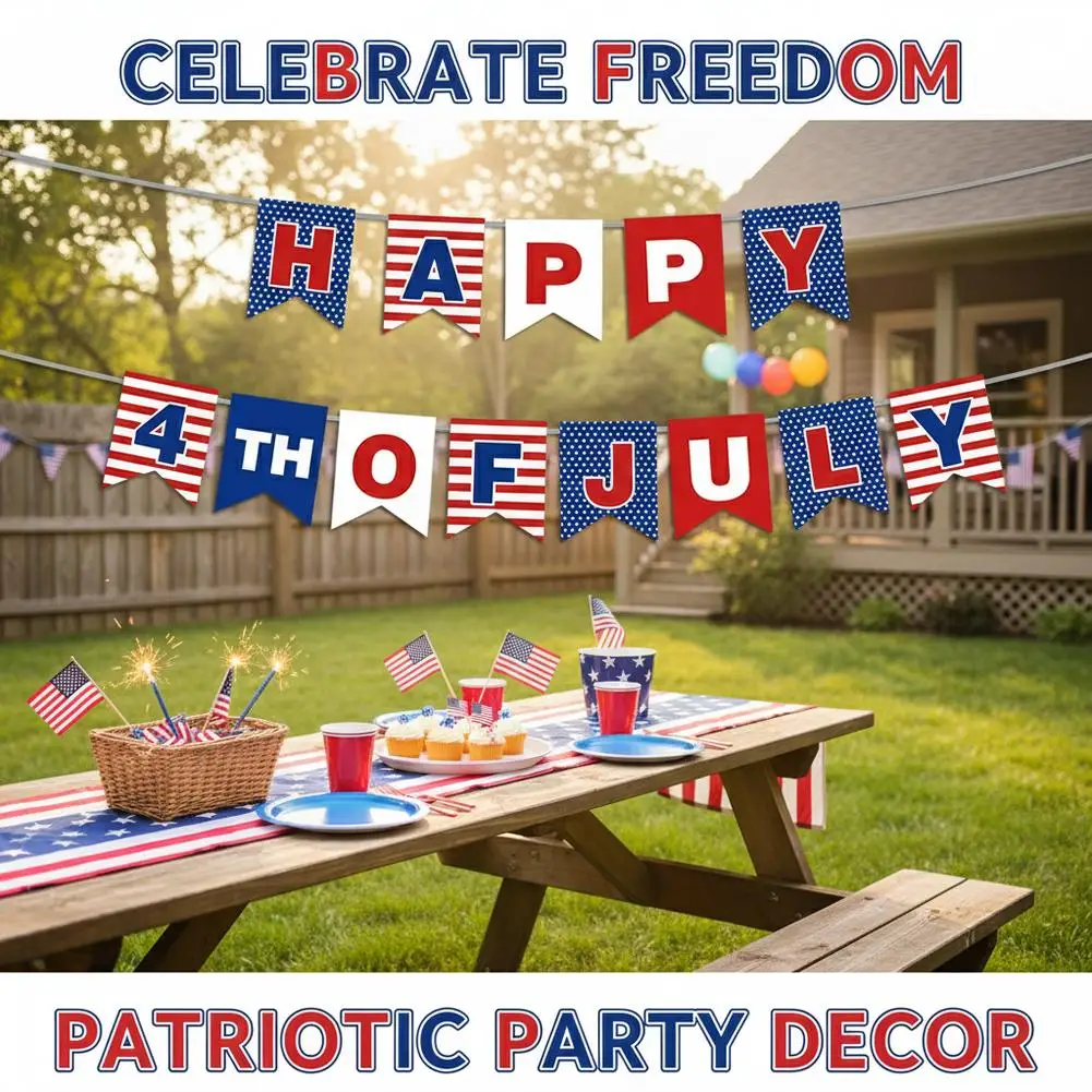 250th Independence Day Flag 4th of July Banner USA Patriotic Triangle Flag Garland Banner for Veteran Day Mantel Fireplace Decor