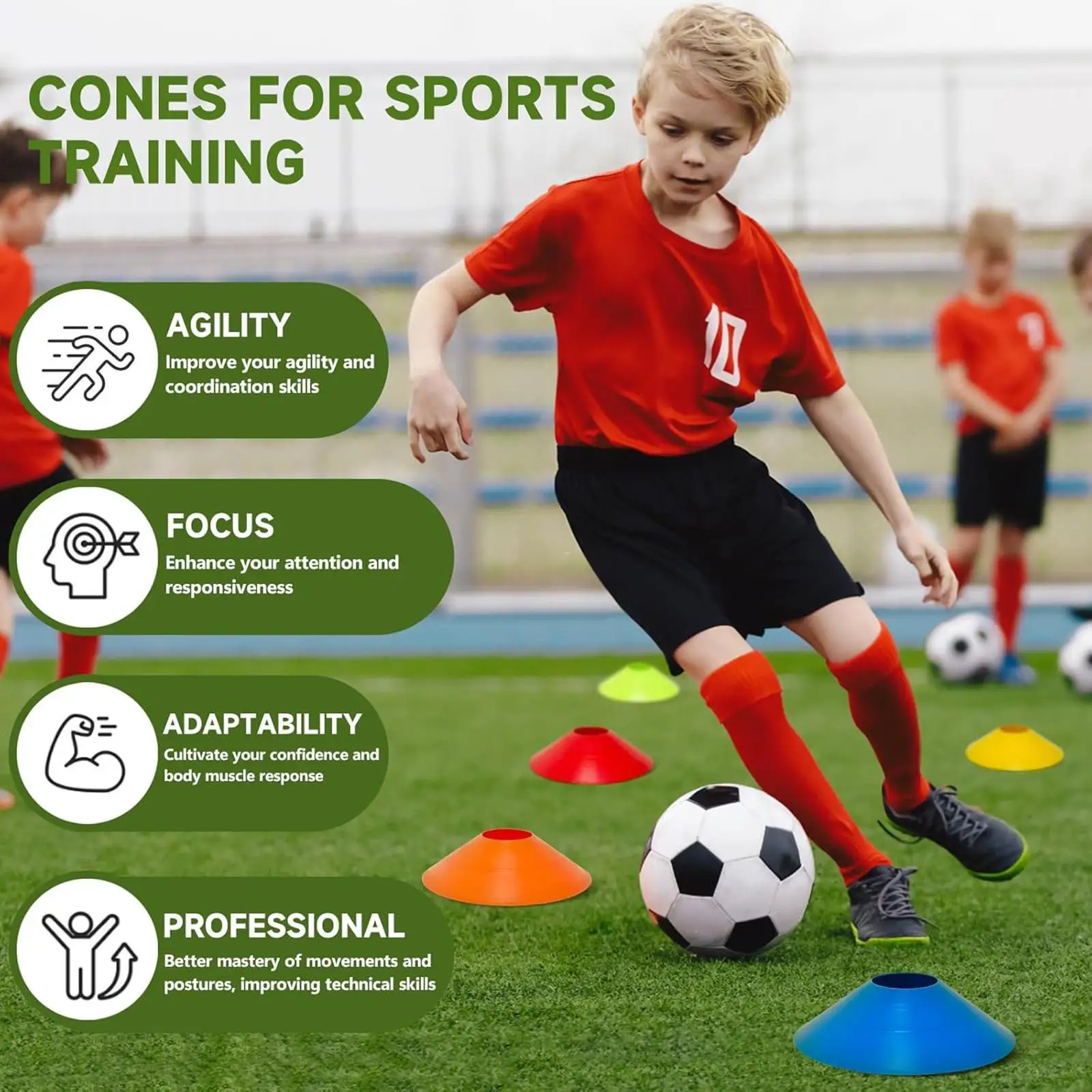 

Набор разноцветных спортивных тренировочных конусов из ПЭ для футбола и баскетбола, маркеры для развития ловкости, оборудование для тренировок на поле