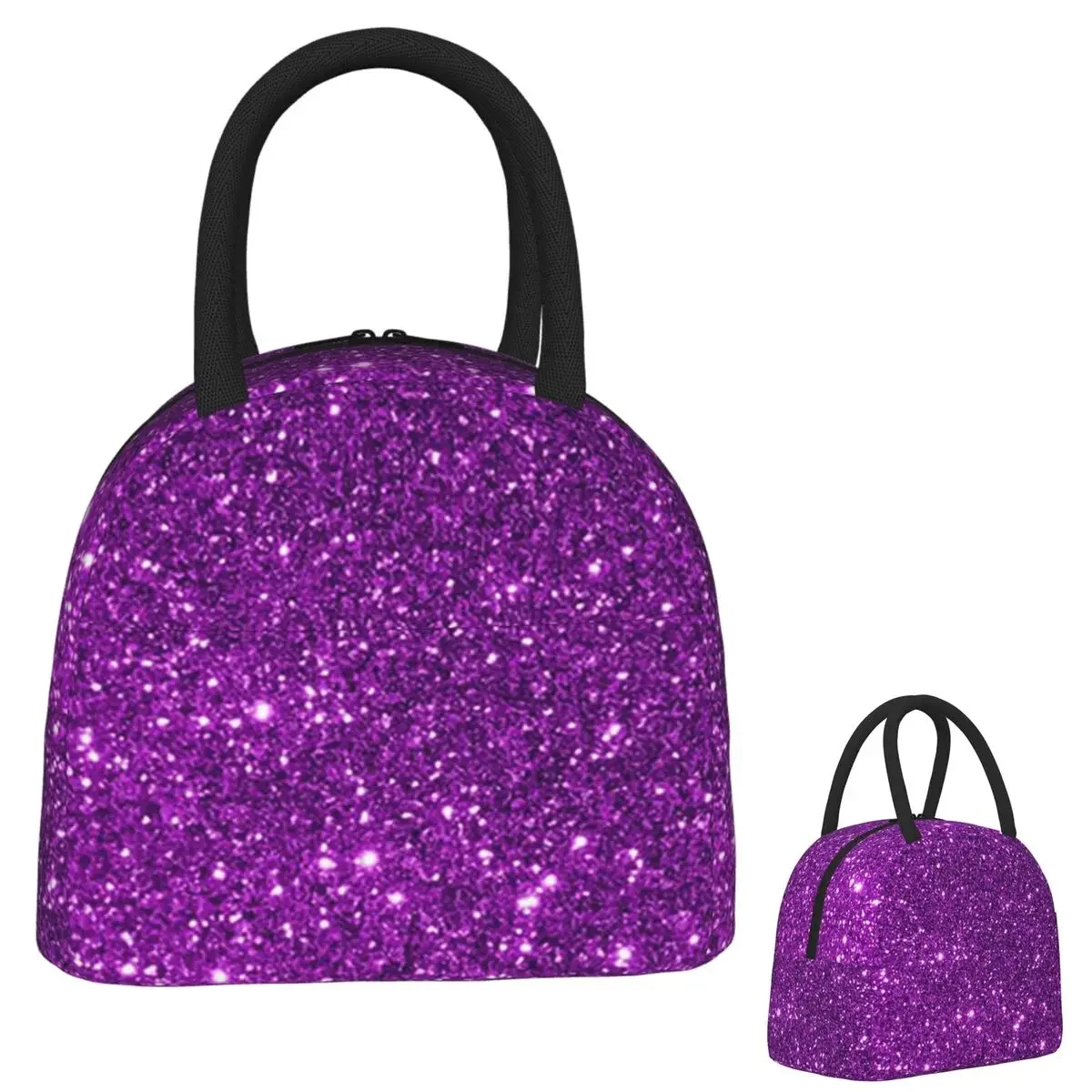 Purple Sparkly Glitter Insulated Lunch Bag for Women Kids Portable Food Boxes Thermal Lunch Box Tote