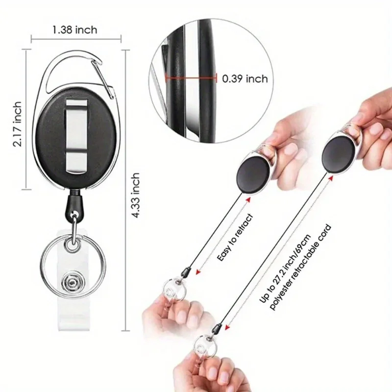 5Pcs Belt Rope Office Lanyard Clip Keychain Name Tag Holder Keyring ID Card Key Ring Cord Reel Retract Pull Key Chain Badge