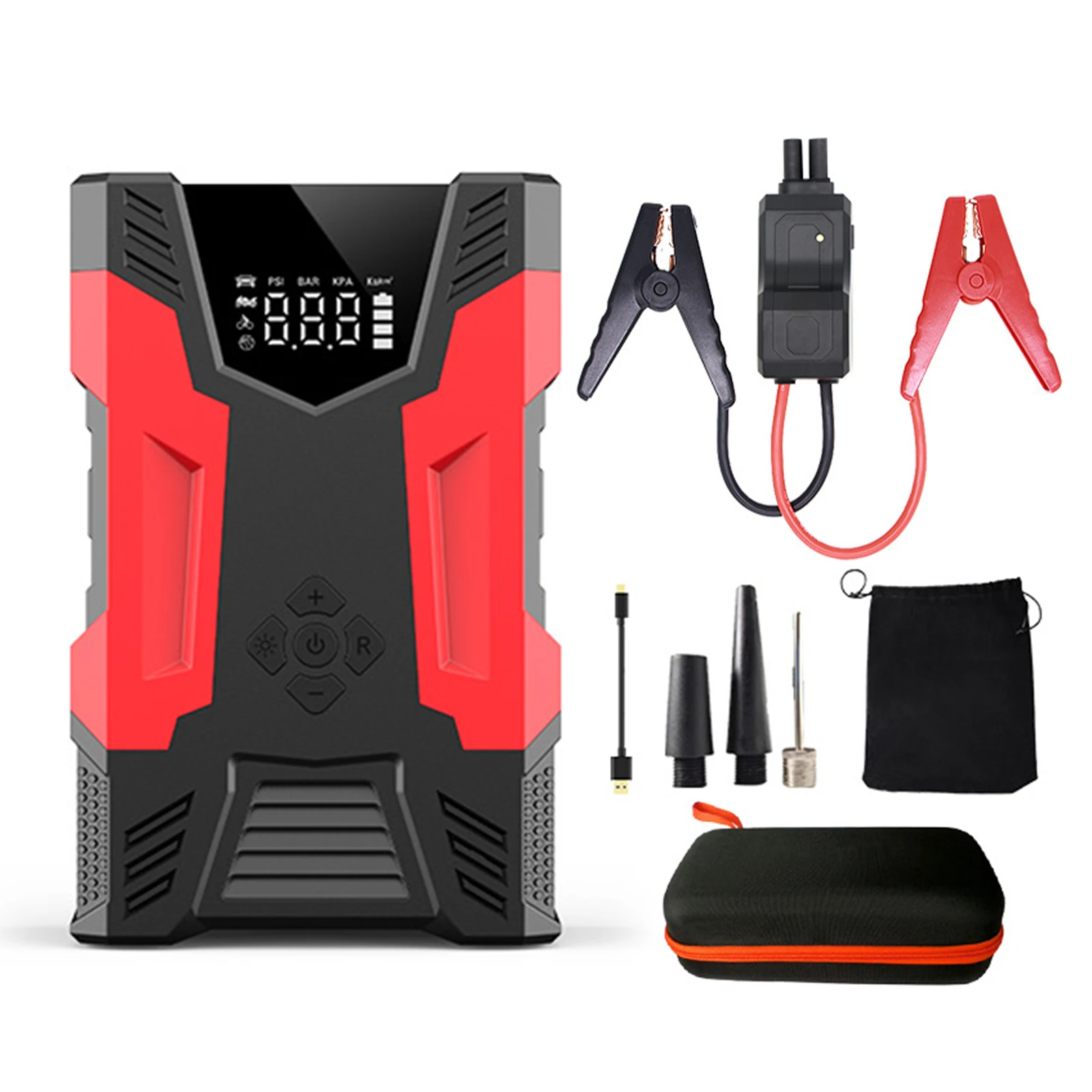 Car Jump Starter with Air Compressor Portable Outdoor Power Bank Emergency Charger Wireless with LCD Display Car Power