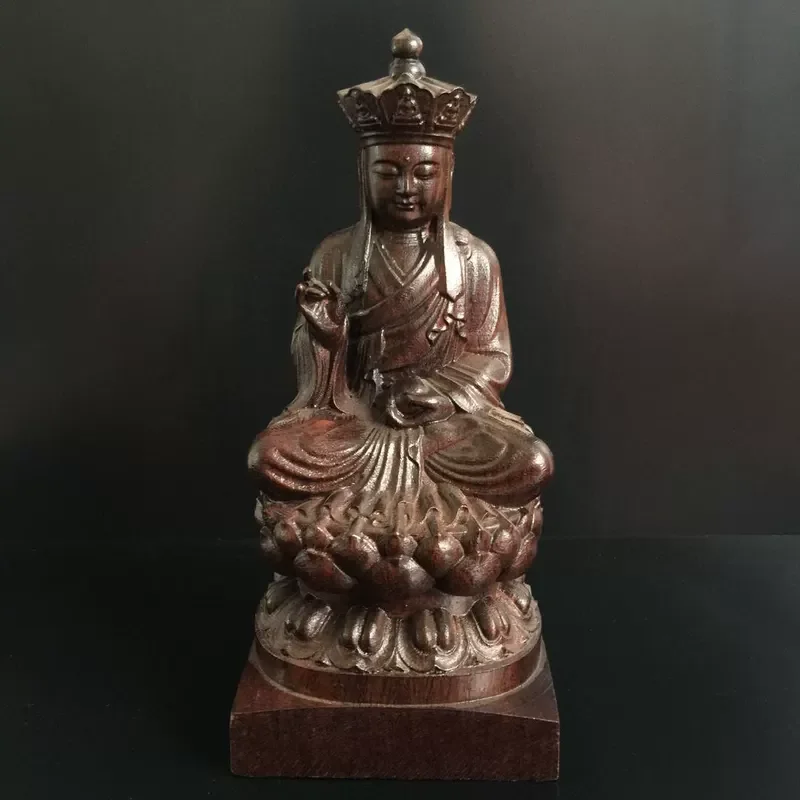 Hand-Carved Wood Ksitigarbha Buddha Statue - 7.9