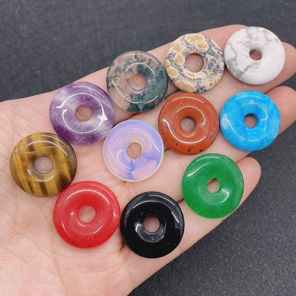 2pcs/pack 20mm Peace Buckle Shaped Pendants Natural Semi-precious Stone Beads Bagel DIY for Making Necklace Earrings 29 Colors