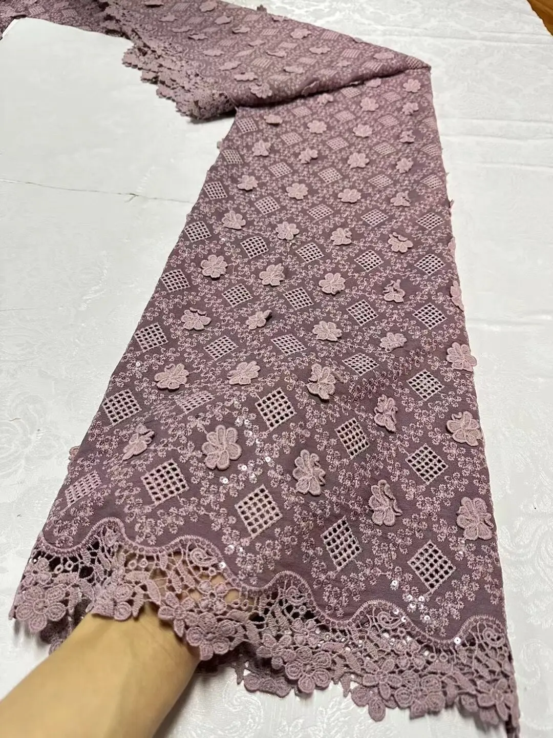 High Quality African Nigerian Lace Fabric, Embroidery Tulle Cotton, Wedding Party Dress, Guipure Sequins, Chiffon, 5Yards JL360