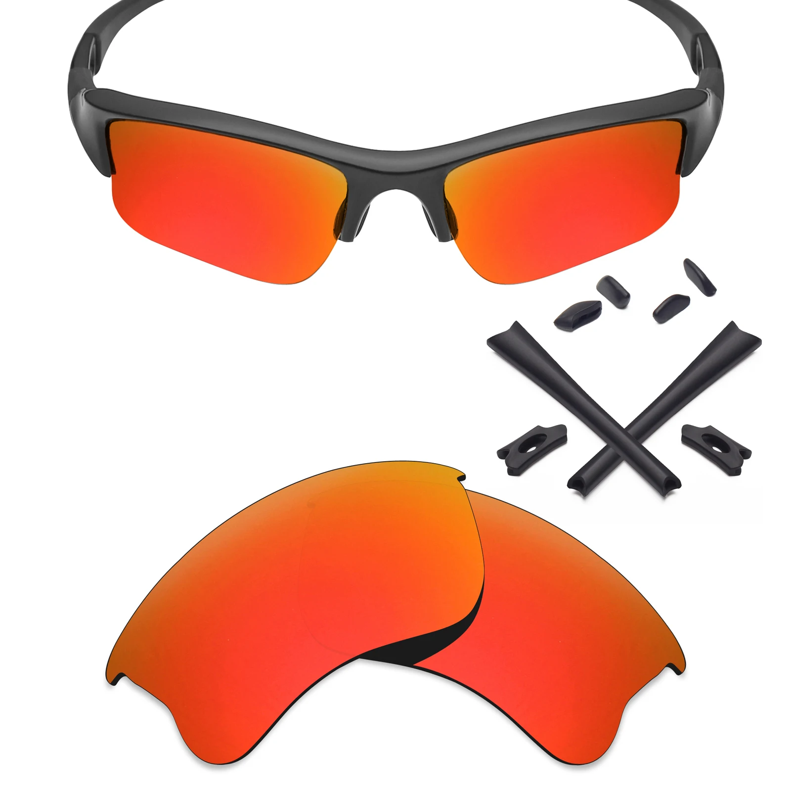 Ezoptix123 Polarized / Non-Polarized Lenses Replacement and Black Rubber Kit for Oakley Flak Jacket XLJ OO9009 - 63mm Sunglasses