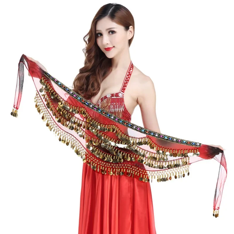 Belly dance costume clothes indian dance belt bellydance waist chain hip scarf women girl dance with gold coin