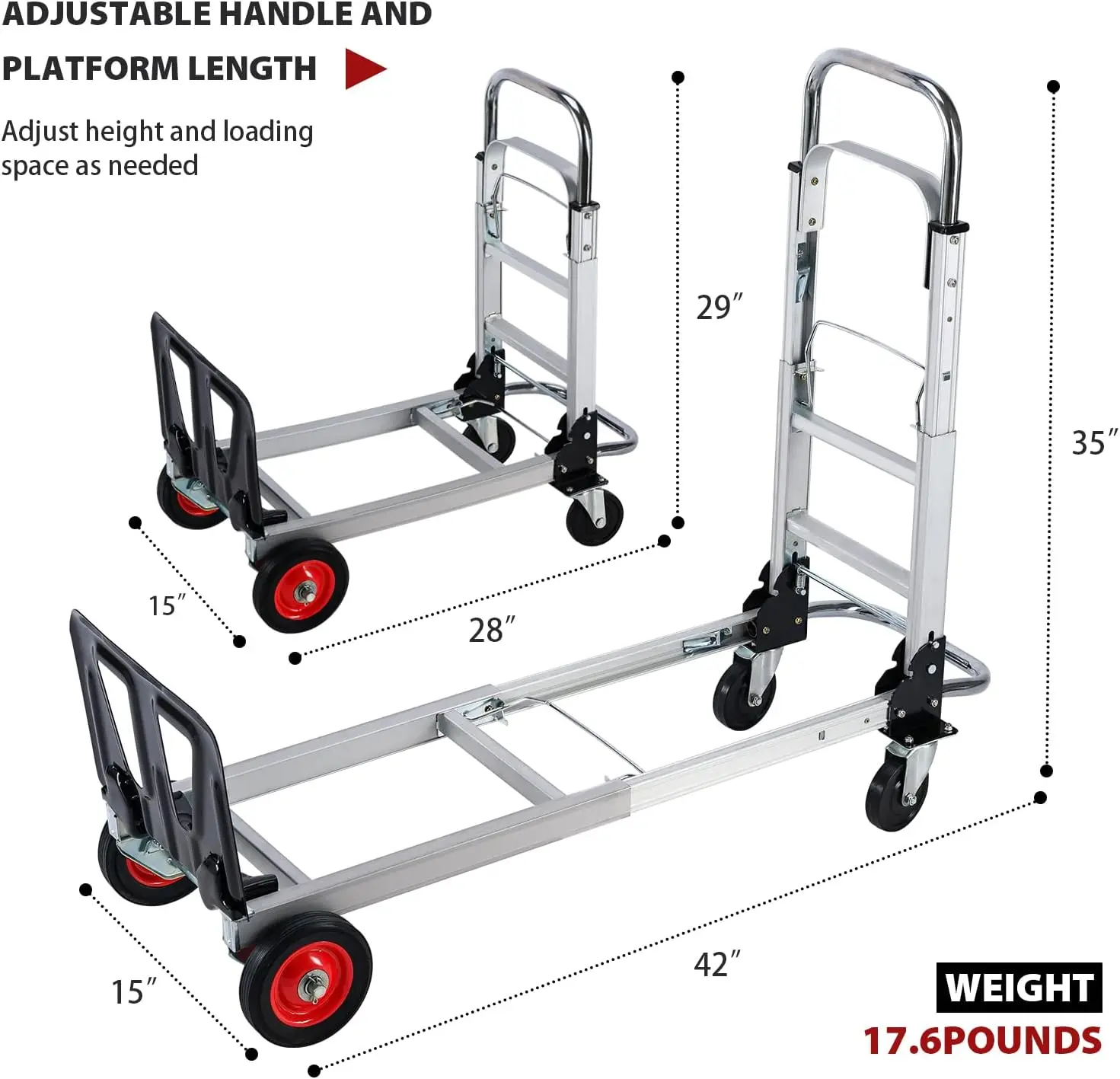 Imagem -02 - Alumínio Mão Caminhão Dolly Heavy Duty Convertible Hand Truck Rodas Pneumáticas e Telescopin 440lbs Capacidade em 1