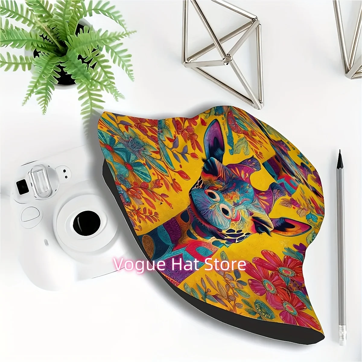 1pc Colorful giraffe pattern bucket hat, suitablefor men, women, old and young, high quality buckethat, beach outdoor and fashio