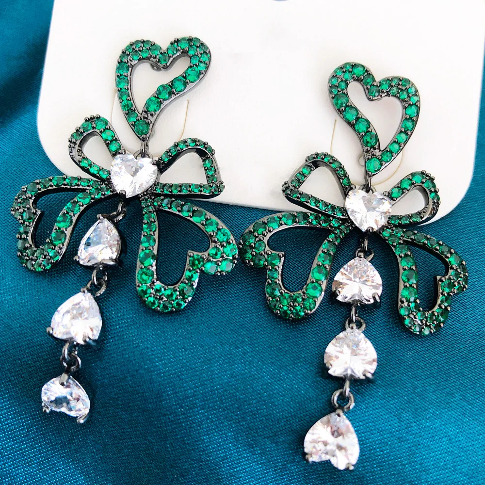 

Missvikki Vintage Bohemian Party Bow Pendant Earrings For Women Bridal Wedding Party Earrings Jewelry Gift New Emerald Romanic