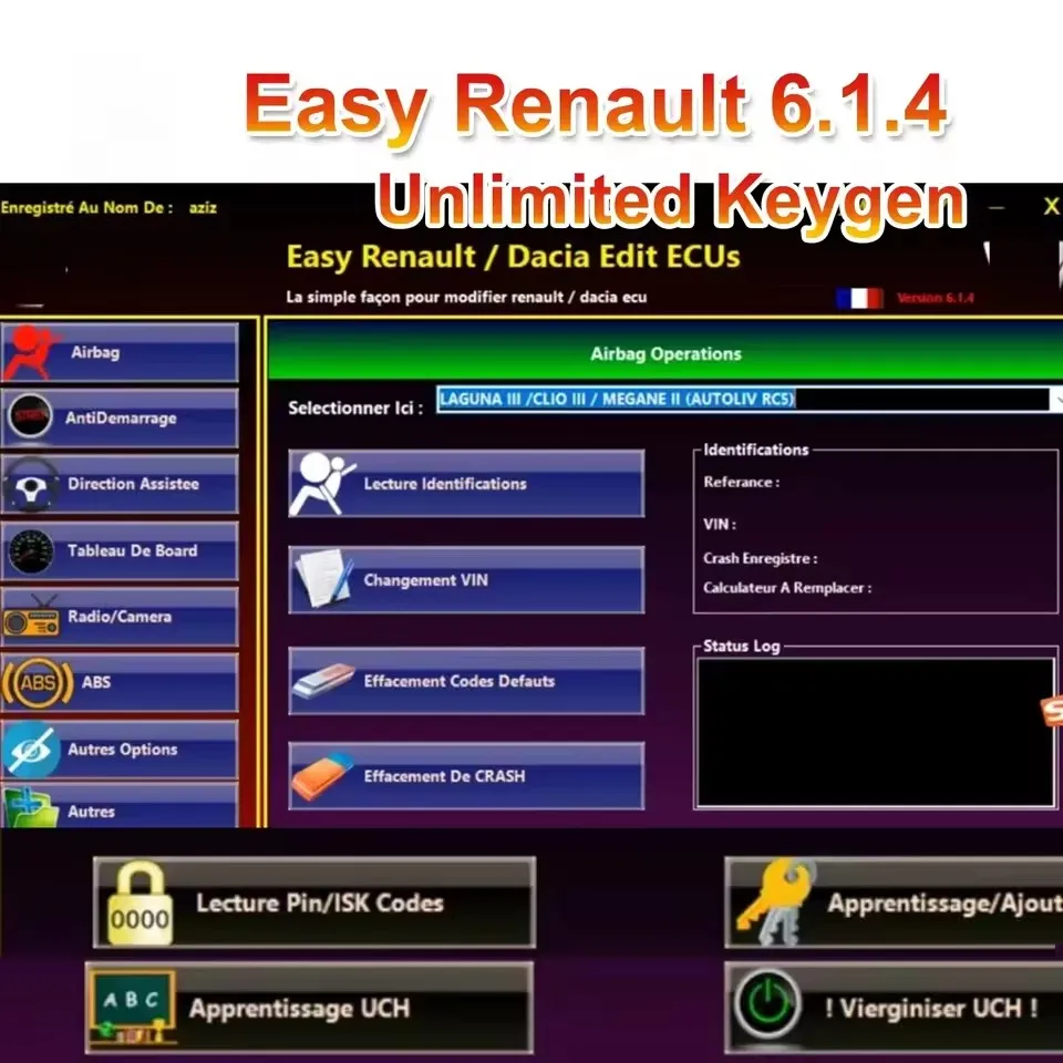 برنامج سهل Renault 6.1.4 لمبرمج Renault ECU وسادة هوائية شفافة ومفاتيح بطاقة UCH Cleaner WORK مع OBDLink Renolink #6