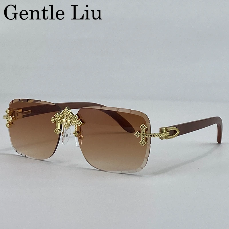 Vintage Square Rimless Sunglasses Men Big 2025 Luxury Brand Fashion Cut Edge Frameless Sun Glasses for Male Punk Eyewear Shades