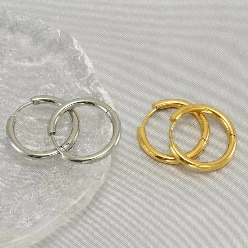 

4Pairs Stainless Steel Solid Round Rings Earrings Set for Women Men Gold Plated Tiny Ear Cartilage Hoops Jewelry
