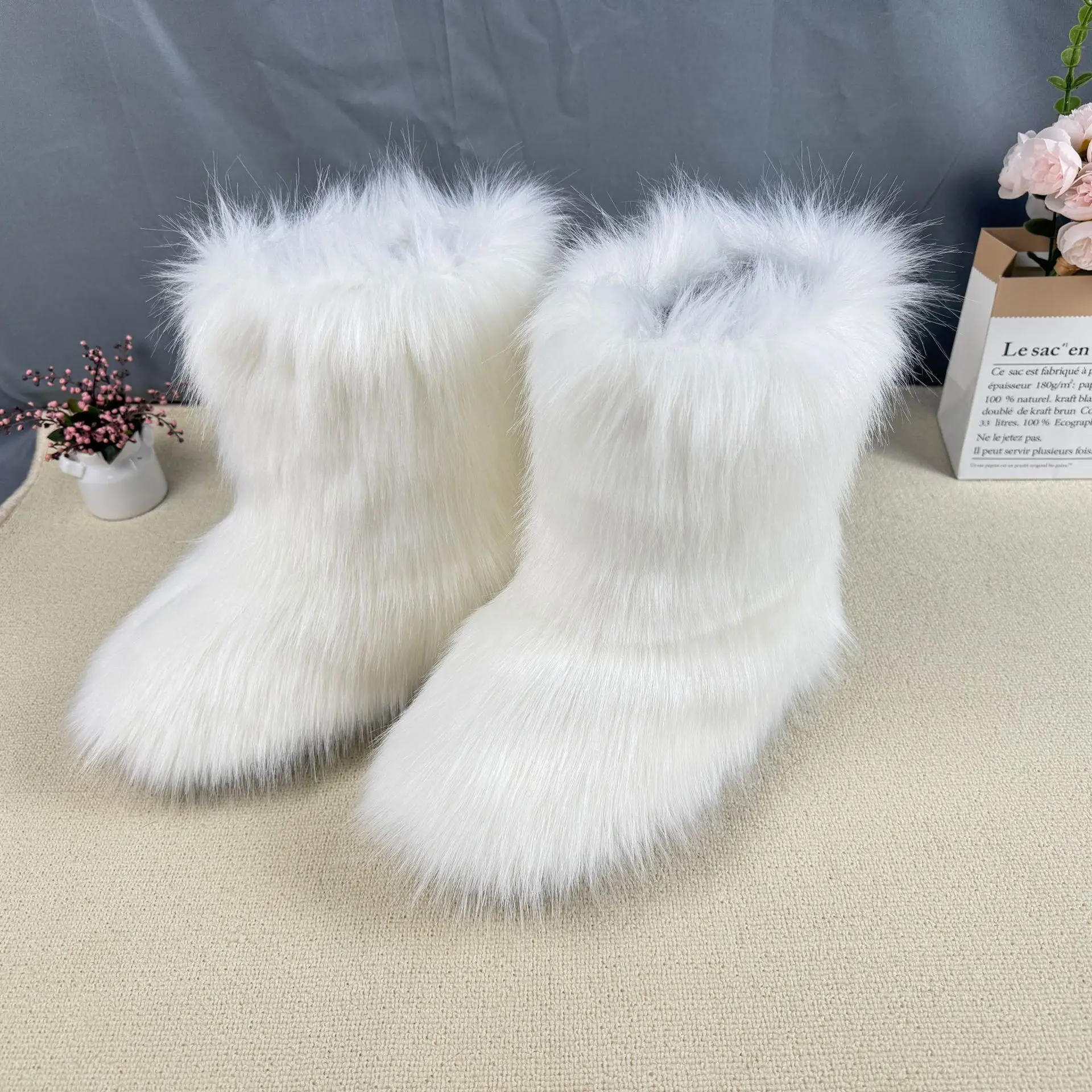 Winter-Herren- und Damenschuhe, modische, flauschige Stiefel aus Fuchspelzimitat, Plüsch, warme Schneestiefel, pelzige Pelzstiefel, Cosplay-Schuhe
