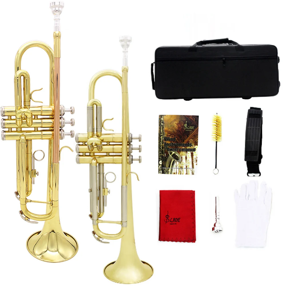 

Professional Musical Trumpet Bb B Flat Brass Material Trompeta Wind Instrument With Mouthpiece Gloves Cleaning Cloth Strap Case