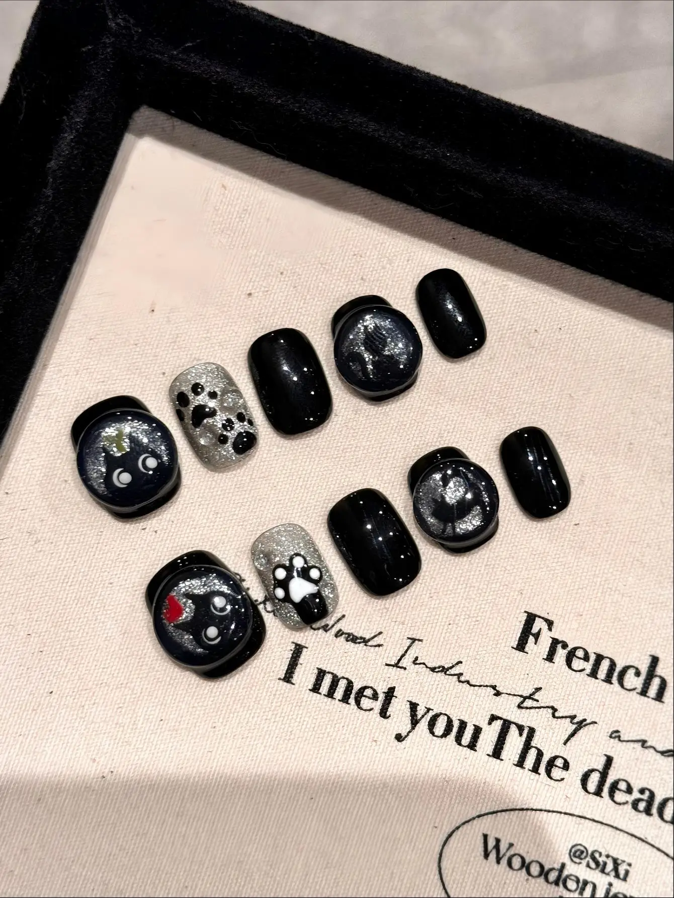 10PCS Handmade Press On Nails,Halloween Cat's Eye Little Devil Five-color Rainbow,Suitable For Parties And Daily Wear.