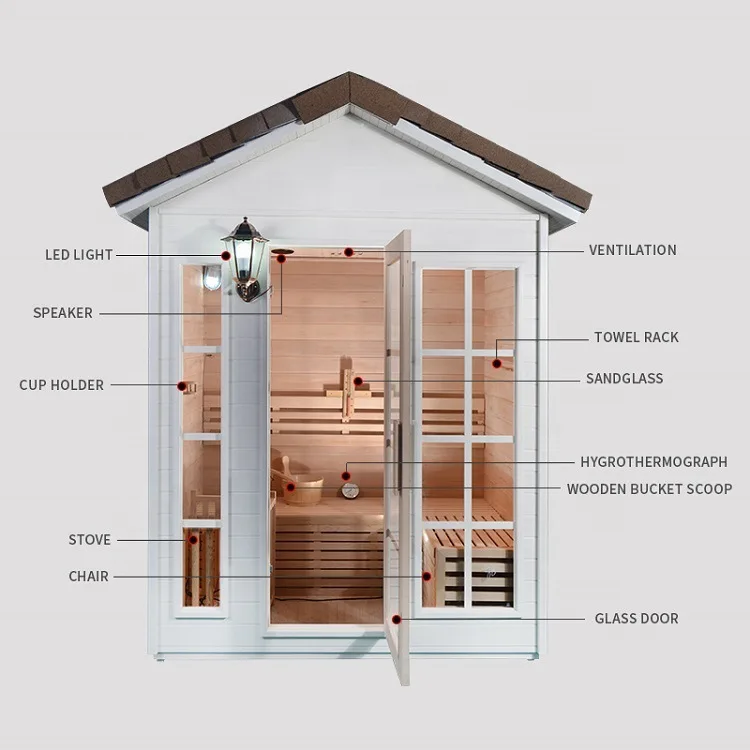 Hemlock traditional outdoor steam sauna with electric sauna stove