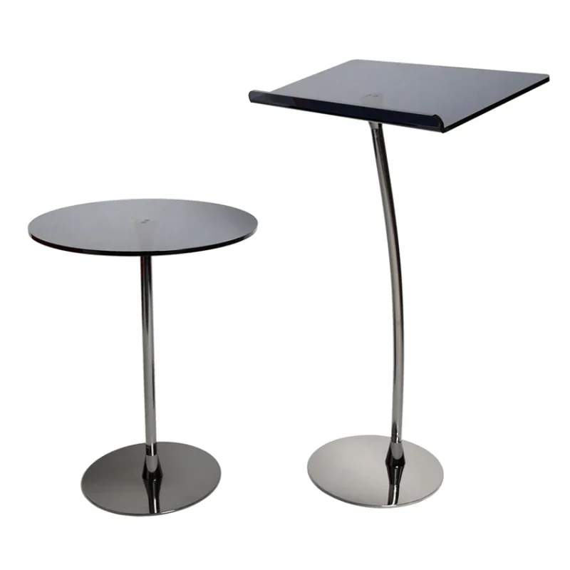 Simple Design Black Acrylic Curved Podium And Black Table Set With Steel Stand Acrylic Lectern Pulpit Podium