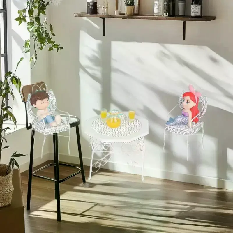 Mini jouet de simulation pour enfants, ensemble de Table et chaises octogonales miniatures en fer pour maison de poupée 1/12, 3 pièces