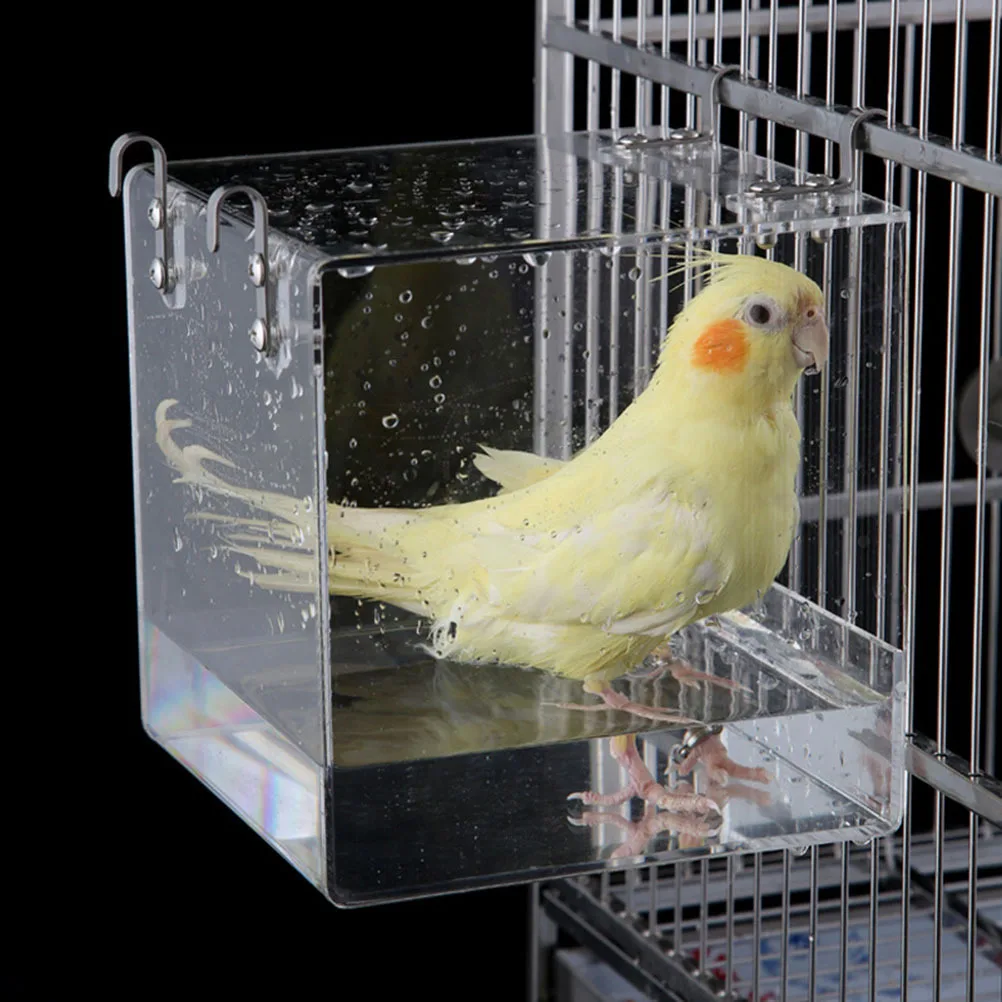 

Acrylic Thickened Transparent Birds Shower Basin Size S Hanging Bath Tub for Small Birds Parrot Bathing Tub Bird Bath Basin