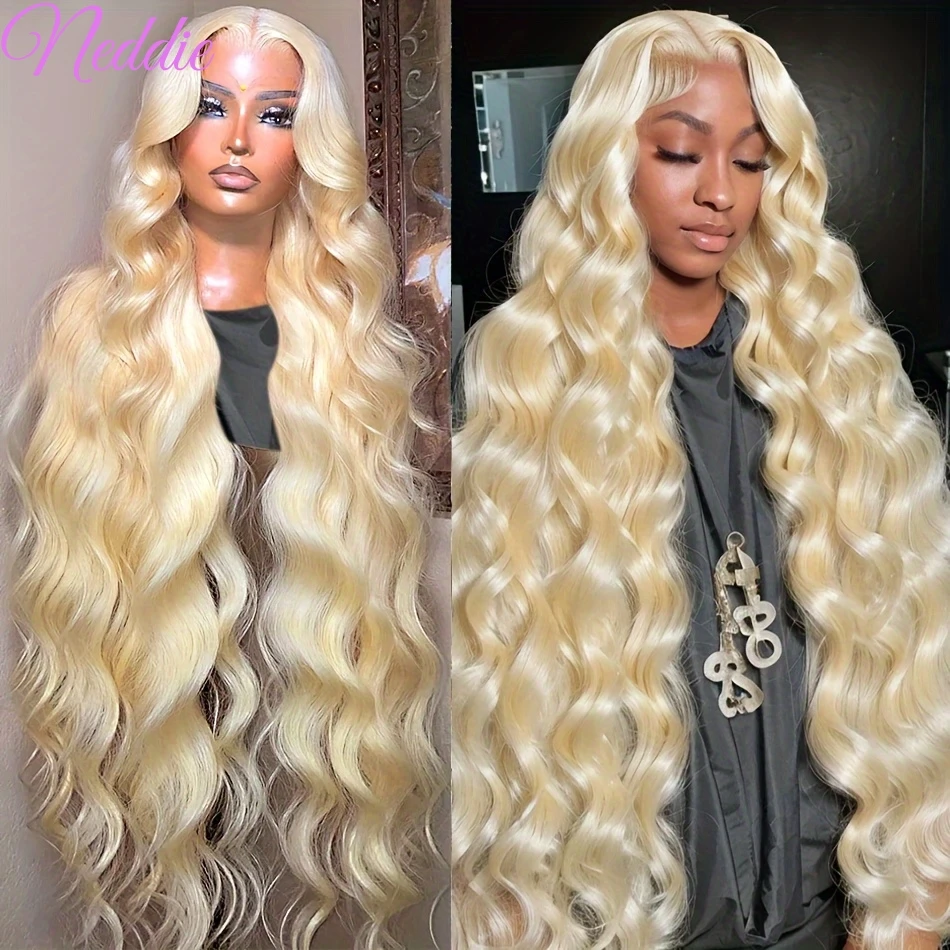 Perruque Lace Front Wig Body Wave Brésilienne Naturelle, Cheveux Humains, 13x6, 13x4, Transparent, Blond 613, HD, 30 Pouces, pour Femme