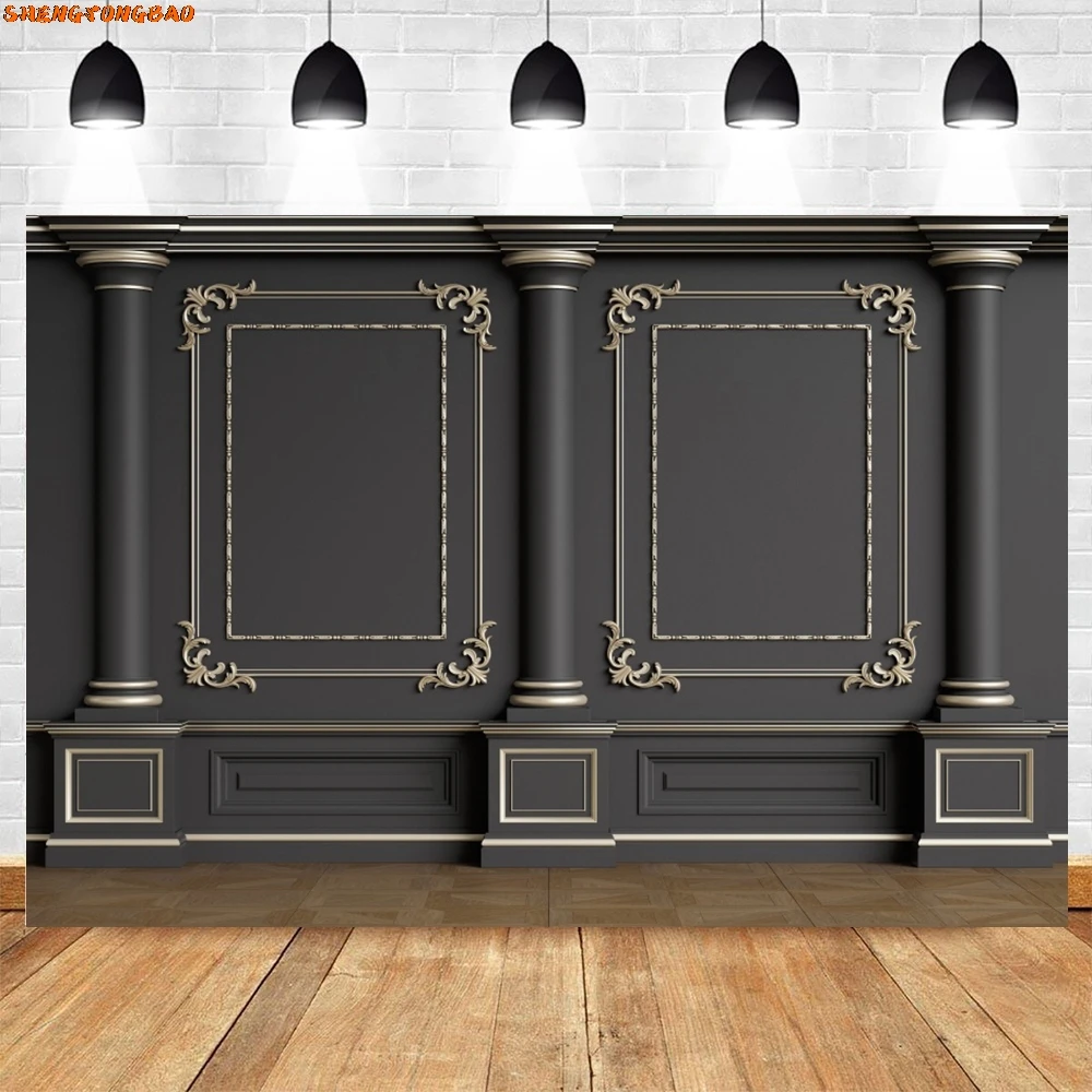 Retro European Style Black Wall Backdrop Interior Room Birthday Party Wedding Portrait Photography Background Decor Photo Studio
