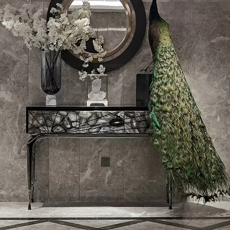 Contemporary High-End Modern Entrance Hallway Table Copper Console Table for Living Room Hotel Made Natural Agate