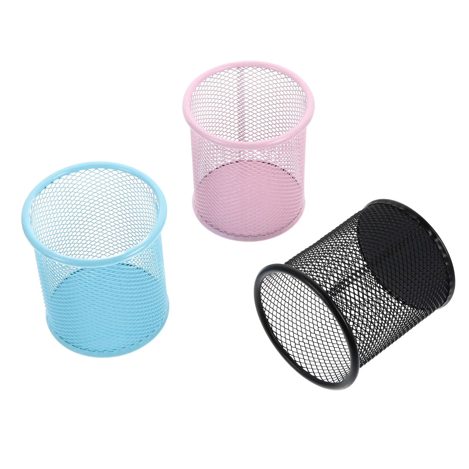 3Pcs Metal Pencil Holder Round Iron Mesh Desktop Organizer for Pens Pencils Erasers Scissors Rulers Stationery Container