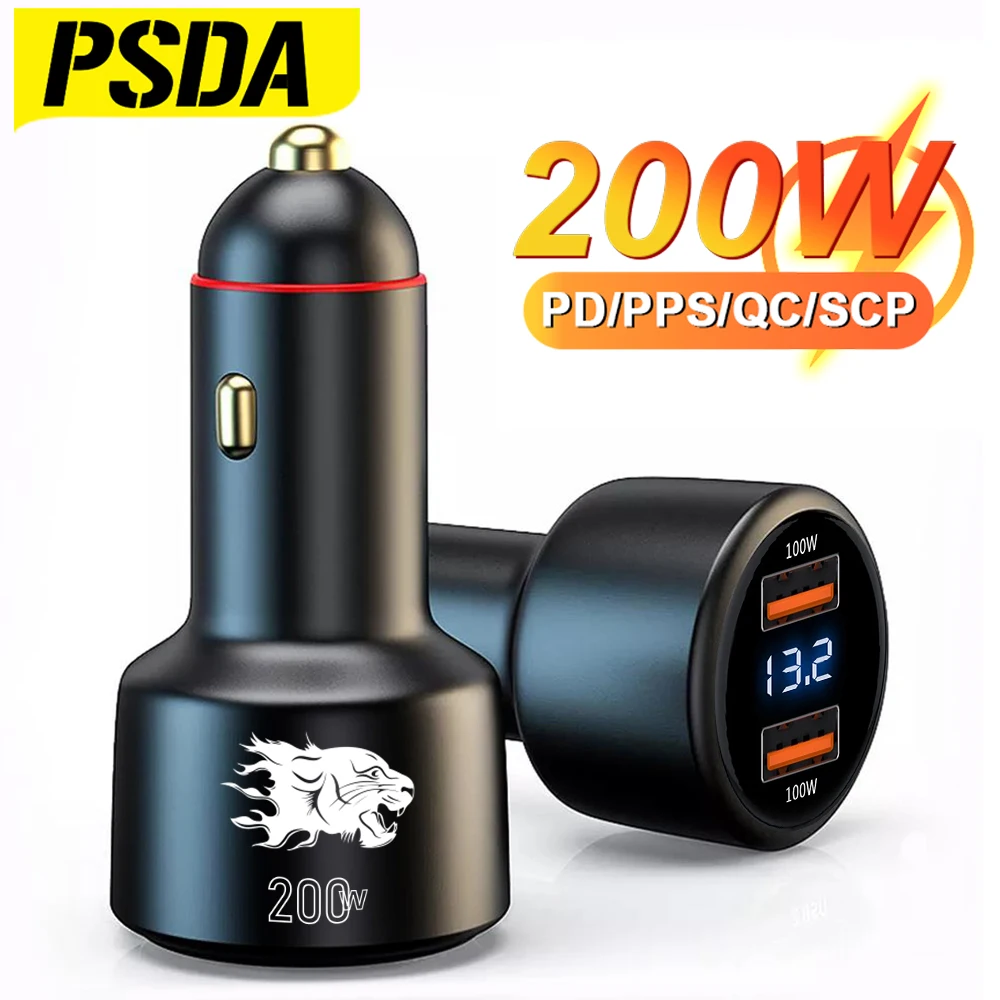 PSDA 3D Elk Dual USB 200W USB Super VOOC Car Charger Voltage Display QC3.0 USB 100W 66W SuperCharge for Huawei Honor VIVO OPPO