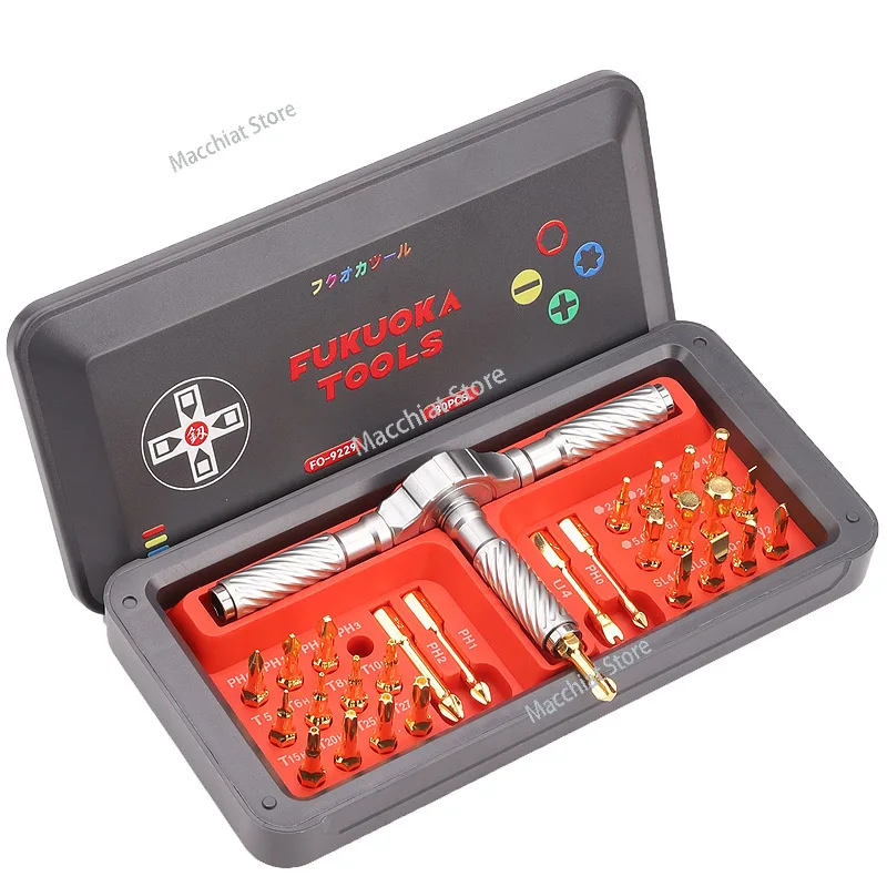 FO-9229 Ratchet Screwdriver Combination Set 30pcs Cross U Hexagonal Hand Tools Right Angle