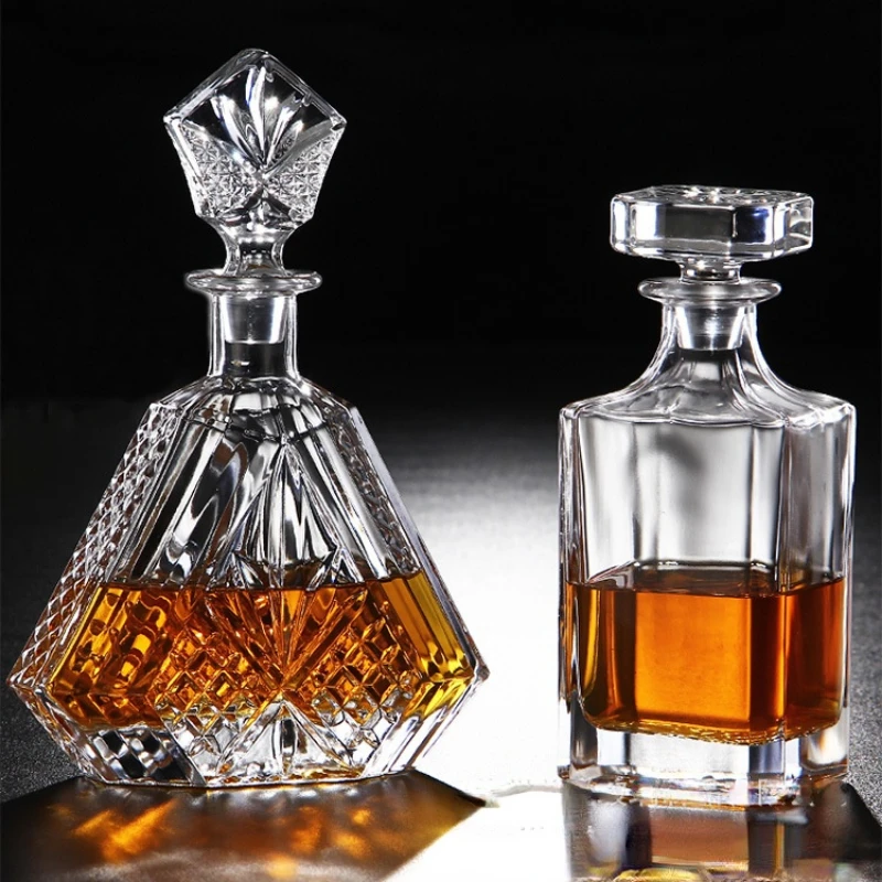 500-800Ml Elegant Whisky Wine Bottle Liquor Divider Thick Lead-Free Glass Wine Decanter Art Wine Set Distilled Beverage Pot