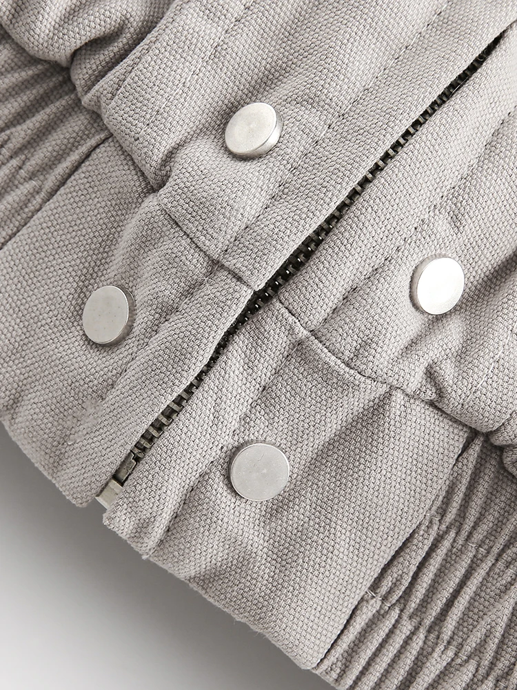 DEAT Fashion Women\'s Cotton-padded Coat Fur Collar Hooded Loose Zipper Gray Thick Warm Quilted Jacket Winter 2024 New CPG2226