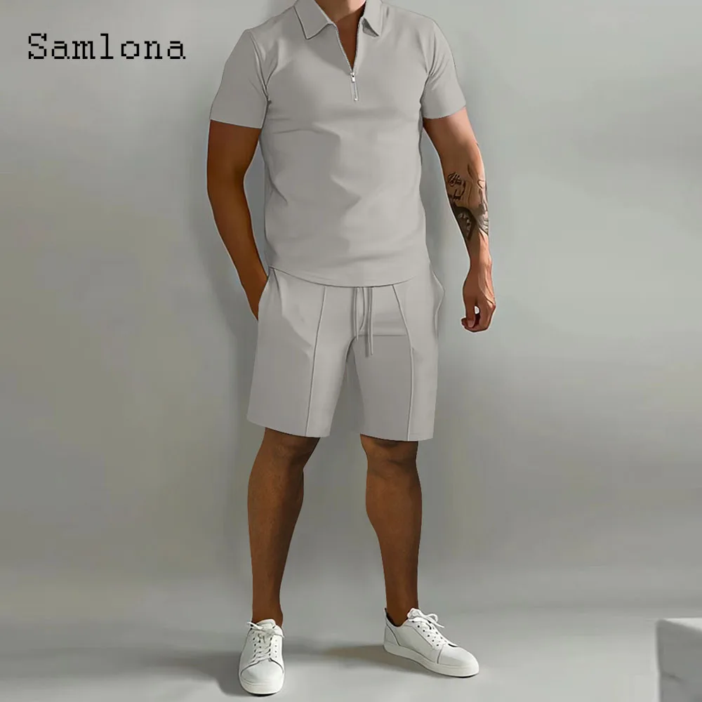 Mens Casual Sports Running Two Piece Sets 2024 Europe Style Polo Shirt and White Pocket Shorts Suit Male Beach Tracksuits Set