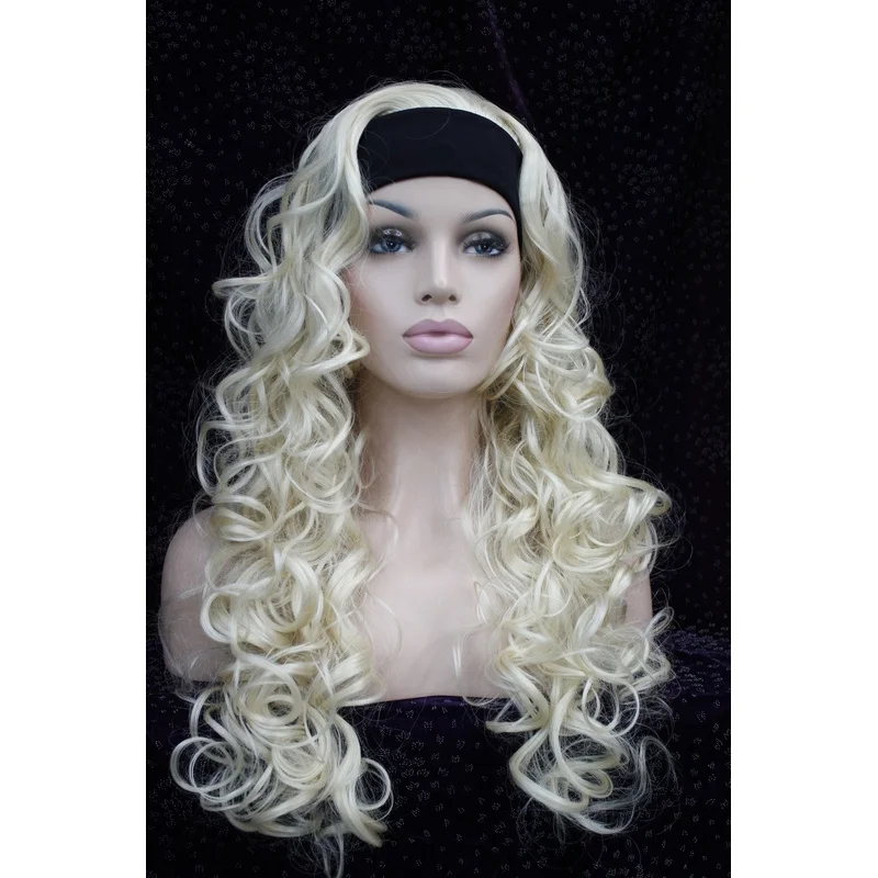 Women Spiral Curls Fluffy 3/4 Half Full Wig Headband Hair Blonde Cosplay Wigs