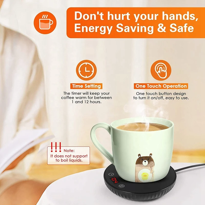 1 Pcs Cup Warmer Coffee Mug Warmer 8H Auto Shut Off 1-12H Timer Candle Wax Warmer, 2 Temp Setting 122/140℉ Black US Plug