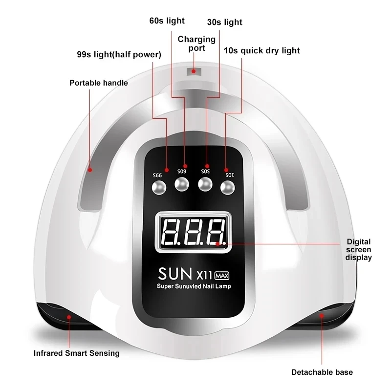 SUN X11 MAX Professionele Nageldrooglamp voor Manicure 280W Nagels Gel Polish Droogmachine met Auto Sensor UV LED Nagellamp