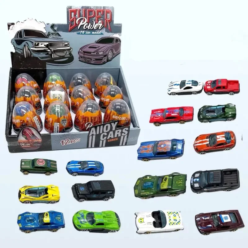 

12Pcs/set Children's Surprise 1:64 Alloy Car Twisted Egg Toy Car Construction Cute Cartoon Car Mixed Surprise Box Gift Kids Toys