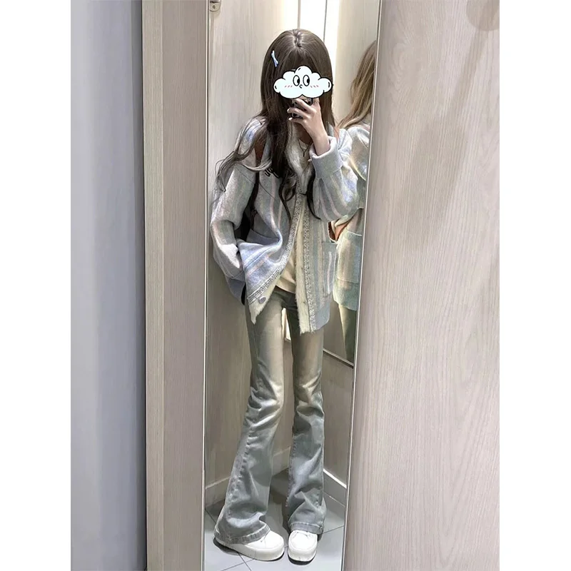 

Прямые винтажные джинсовые джинсы с высокой талией, женские осенне-зимние облегающие широкие брюки, узкая версия