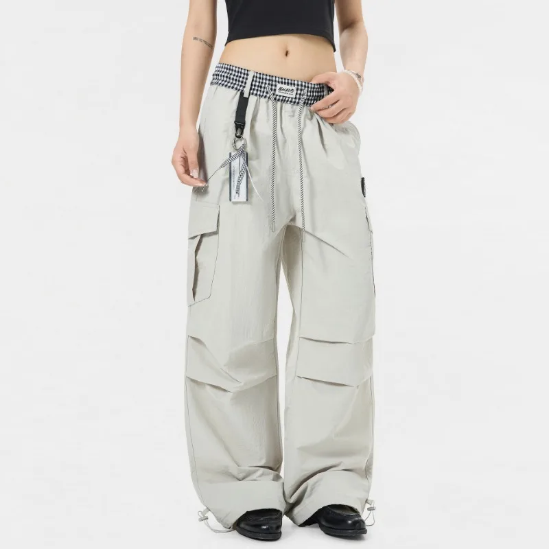 

OR FL клетчатый узор сращивание брюки десантника для отдыха тонкий стиль ретро универсальные широкие спортивные брюки-карго с высокой талией
